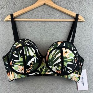 New Swimsuits For All Tropical Palm Underwire Bikini Top Black Green 12